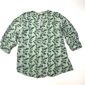 Utsa Green Leaf Print Viscose Blouse Top